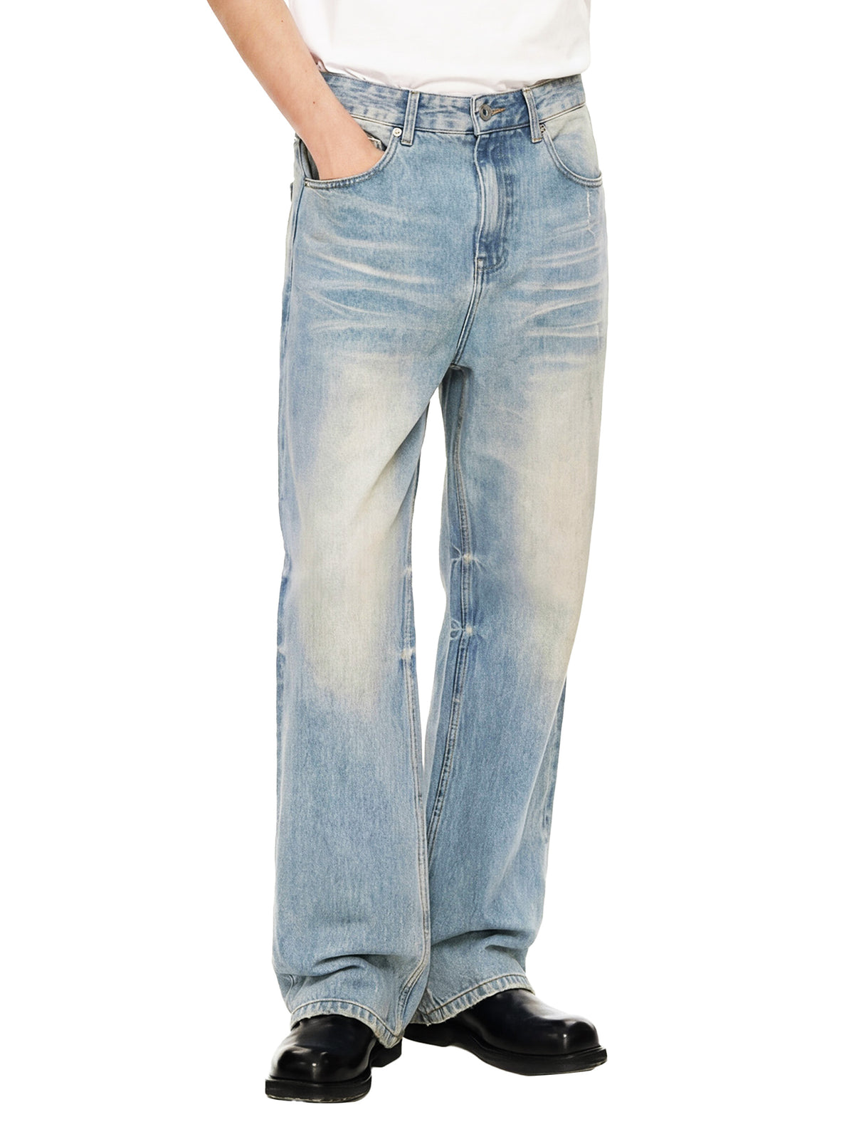 Sun Fade Raw Hem Denim Jeans